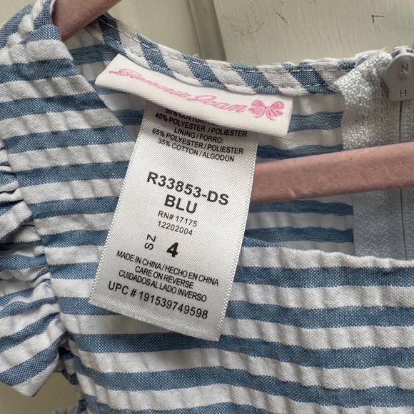 Bonnie Jean Girls Size 4 Blue & White Striped Flutter Sleeve Short Sleeve Dress - Picture 5 of 6